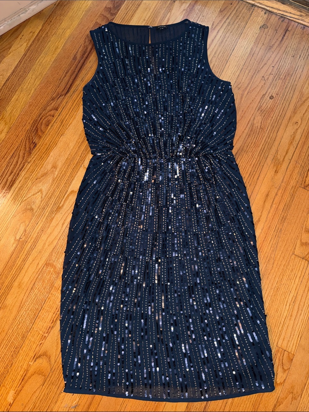 River Island Navy Sequin Sleeveless Midi Dress Art Deco sz 10 Large